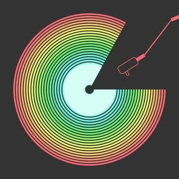 Vinyl record player with rainbow circles track and tonarm vector concept Stock Illustration