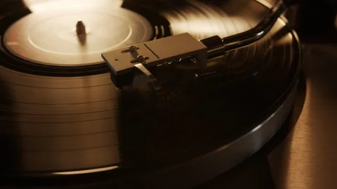 Vinyl Record Player Shots - High Quality Cinematic - MS High Angle Stock Footage 244148872