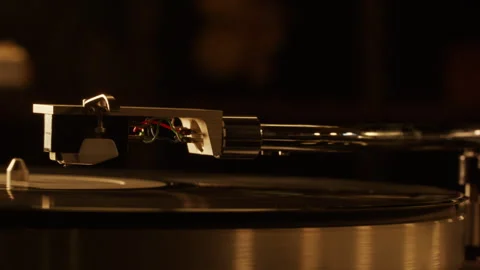 Vinyl Record Player Shots - High Quality Cinematic - Profile Haad and Arm Stock Footage 244149444