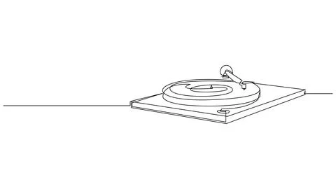 Vinyl record player turntable one line art. Continuous line drawing of analog Stock Illustration