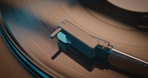 Vinyl Record Player: Vinyl Record Rotating and Playing Classic Music Collection Stock Footage 307755786