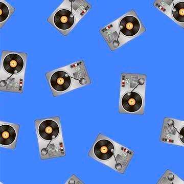 Vinyl Record Players Seamless Pattern Stock Illustration