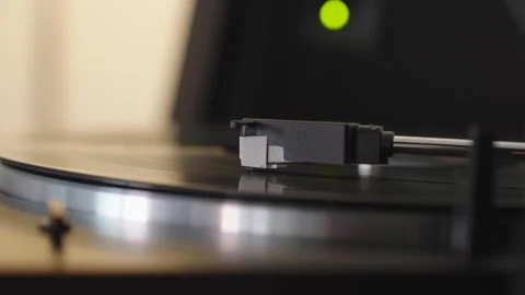 Vinyl record playing close-up, stylus of modern vinyl player. Stock Footage 302490425