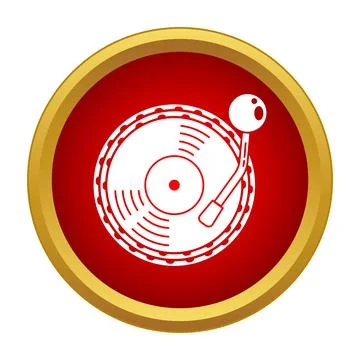Vinyl record playing on turntable icon red design Stock Illustration