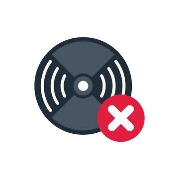 Vinyl record with red cross mark showing music error concept Stock Illustration