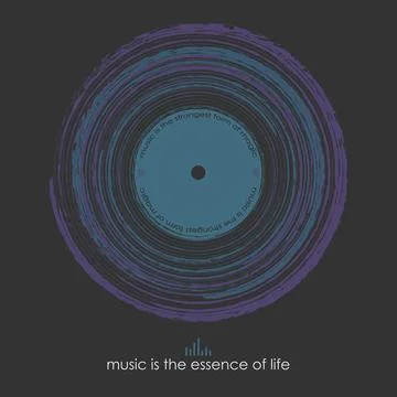 Vinyl record silhouette in the form of a vortex on black background Illustrazione stock