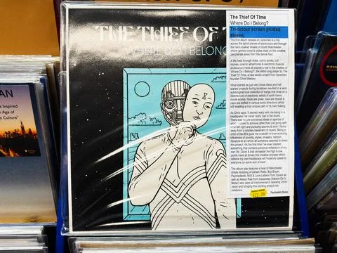 Vinyl record sleeve of The Thief Of Time album Where Do I Belong? psychedel.. Stock Photos