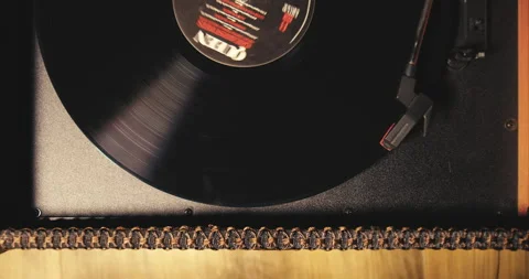 Vinyl Record Spinning Needle Drop - Top Down Stock Footage 266069197