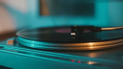 The vinyl record spins in the turntable6 Stock Footage 137901458