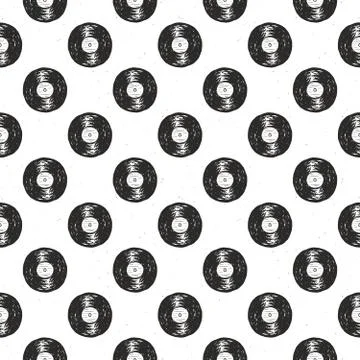 Vinyl record vintage seamless pattern hand drawn label sketch, grunge texture Stock Illustration