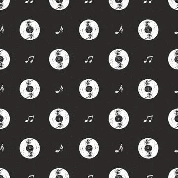 Vinyl record vintage seamless pattern hand drawn label sketch, grunge texture Stock Illustration