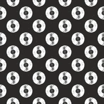 Vinyl record vintage seamless pattern hand drawn label sketch, grunge texture Stock Illustration