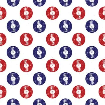 Vinyl record vintage seamless pattern hand drawn label sketch, grunge texture Stock Illustration