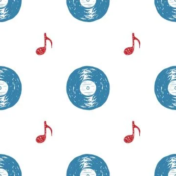 Vinyl record vintage seamless pattern hand drawn label sketch, grunge texture イラスト素材