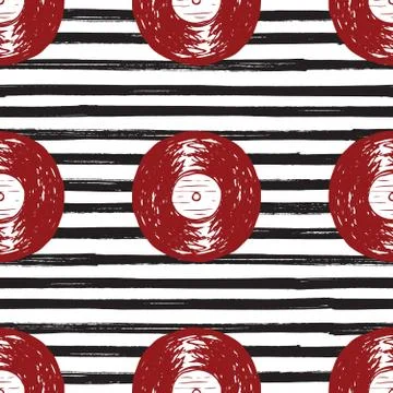 Vinyl record vintage seamless pattern hand drawn label sketch, grunge texture Stock Illustration