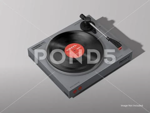 Vinyl Recorder Player Mockup 3D Rendering on a White Background PSD Template