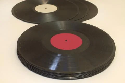 Vinyl records laid out in stack Stock Photos