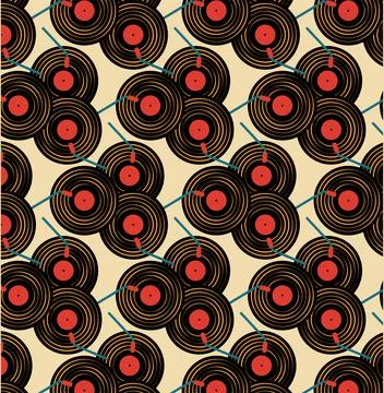 Vinyl retro turntable seamless pattern vector design Stock Illustration