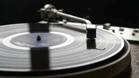 Vinyl rotating on a turntable, close up Stock Footage 95506916