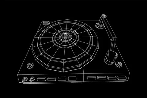 Vinyl turntable audio device. Wireframe low poly mesh Stock Illustration