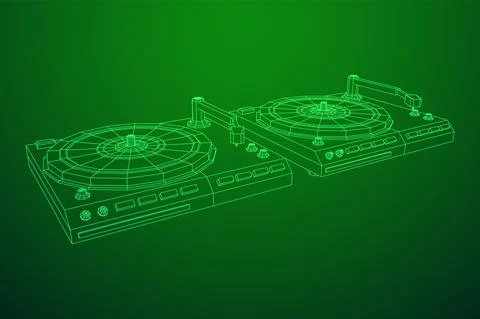 Vinyl turntable audio device. Wireframe low poly mesh イラスト素材