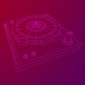 Vinyl turntable audio device. Wireframe low poly mesh Illustrazione stock