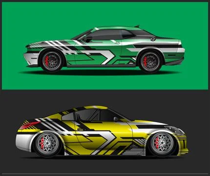 Vinyl wrap van with Car Wrap mockups Stock Illustration