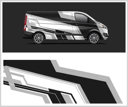 Vinyl wrap van with Car Wrap mockups Stock Illustration