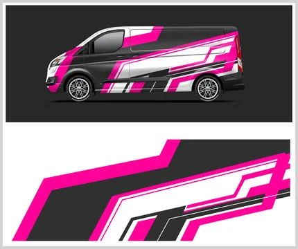 Vinyl wrap van with Car Wrap mockups Stock Illustration