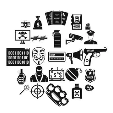 Violation icons set, simple style Illustrazione stock