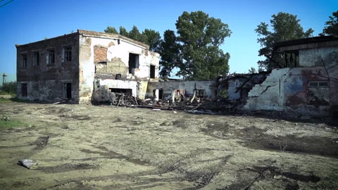 Violations of the integrity of the material of construction. A building with Stock Footage 155900935