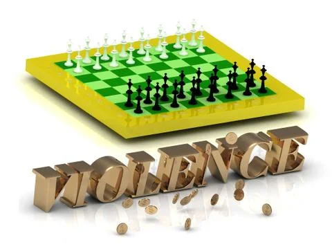 VIOLENCE- bright gold letters money and yellow chess on white background Stock Illustration