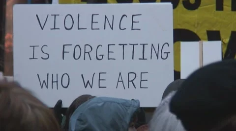 'Violence is Forgetting Who We Are.' - Iraq War protest in Federal Plaza - Chica Stock Footage 10600545