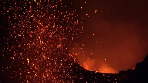Violent Explosion of Yasur Volcano (Night) Stock Footage 106816974