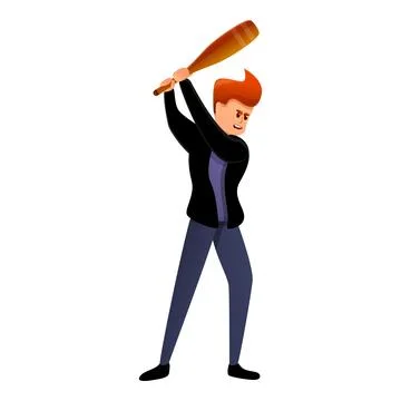 Violent man baseball bat icon, cartoon style Illustrazione stock