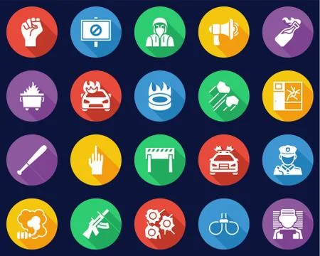 Violent Protest Or Demonstration Icons Flat Design Circle Set Big Stock Illustration