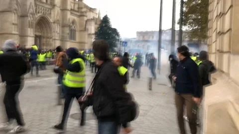 VIOLENT RIOT IN FRANCE-YELLOW VEST PROTEST IN BORDEAUX Stock Footage