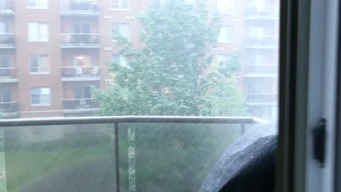 Violent storm with strong winds seen from balcony Stock Footage 82915844