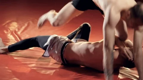 Violent strikes of two mix fighters during MMA training Video stock 74818354