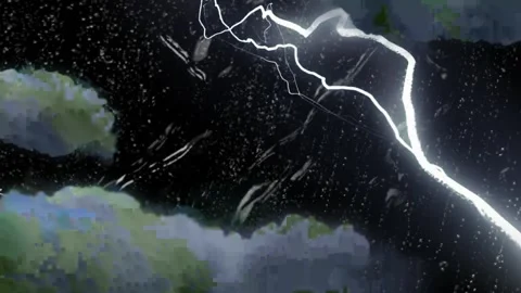 Violent thunderstorm flashing lightning bolts illuminating dark night sky with Vidéo 340941846