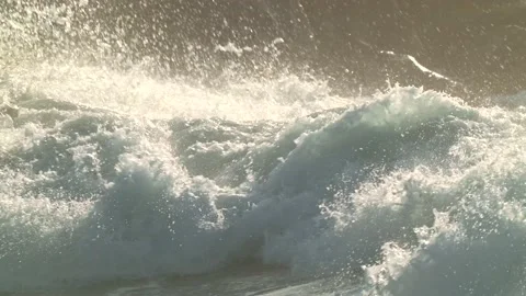 Violent waves crash into rocks slow motion Stock Footage 146714387