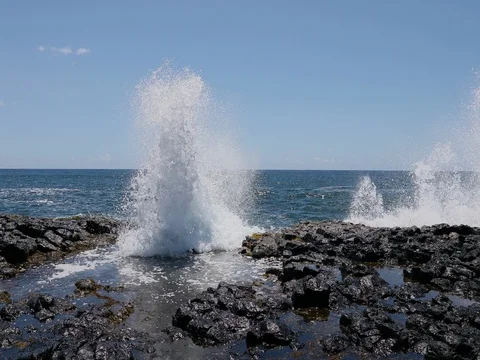Violent waves rocky coast shore Kauai Hawaii 4K Stock Footage 80633895