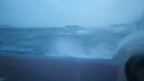 Violent Waves Wind Gusts thru rainy Car Window - Blurry Stock Footage 97610132