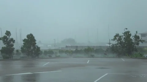 Violent Wind And Rain Crash Into Coast During Tropical Cyclone Stock Footage 74294472