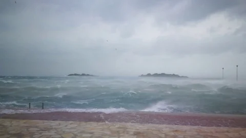 Violent Wind Gusts Waves Flooding Hurricane 120mph Stock Footage 97607578