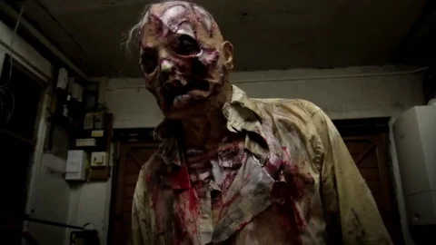 Violent Zombie, Walking Dead Approaches to Attack in Apocalypse, Horror Scene Stock Footage 81150975