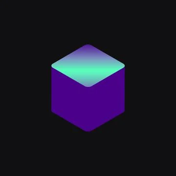 Violet 3D Cube on Black Background. Modern Gradient Isolated Element Stock Illustration