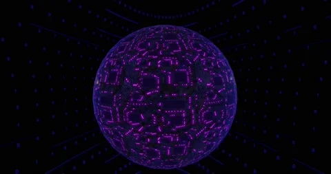 Violet 3D digital concept, sphere planet with circuit board and cpu. Digital Stock Footage 143599340