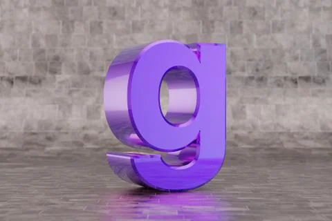 Violet 3d letter G lowercase. Glossy indigo letter on tile background. 3d ren Ilustración de archivo