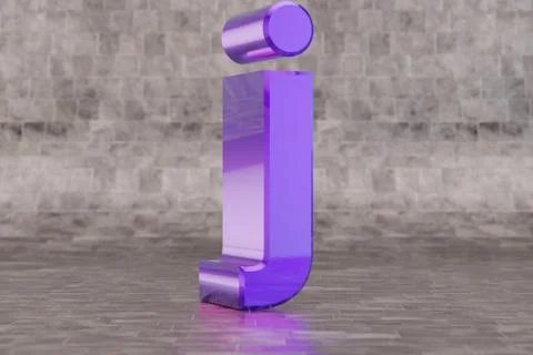 Violet 3d letter J lowercase. Glossy indigo letter on tile background. 3d ren Stockillustratie